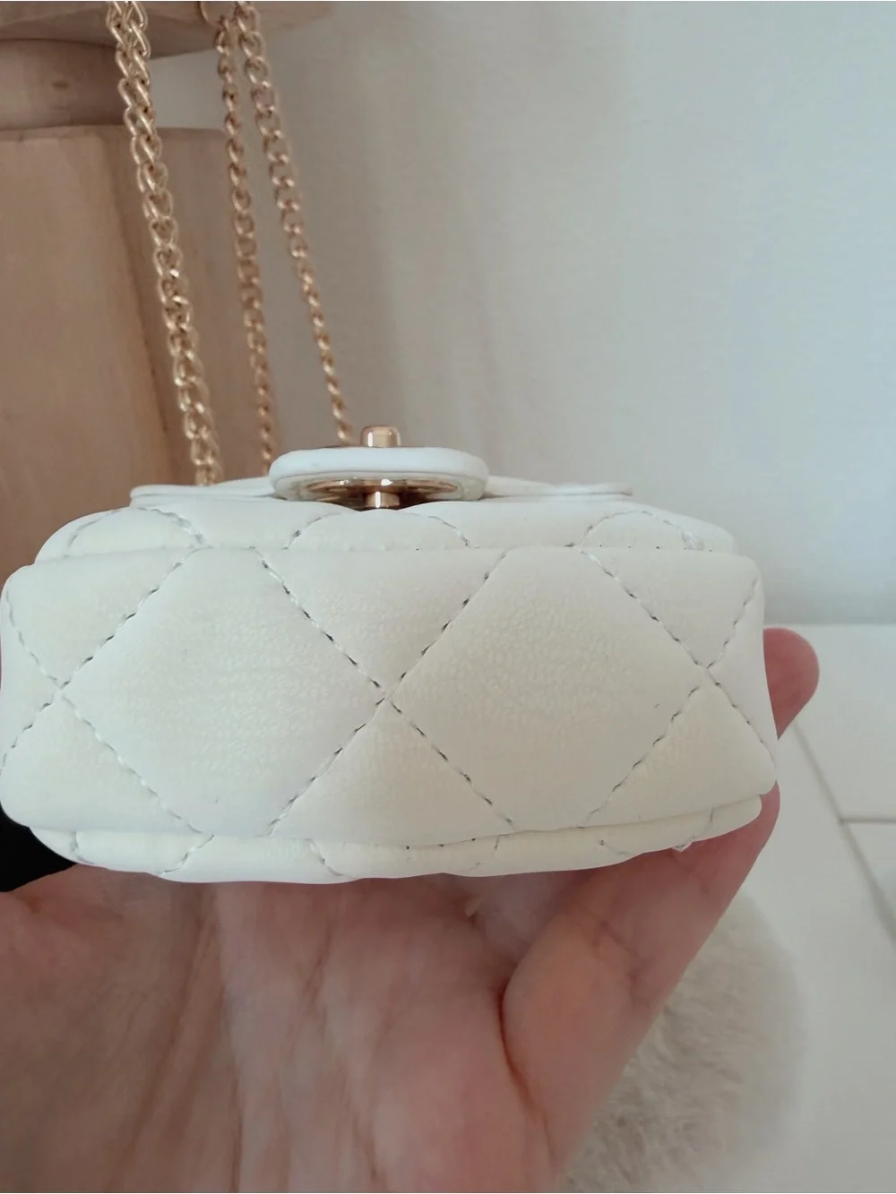 White Quilted Mini Bag Charm